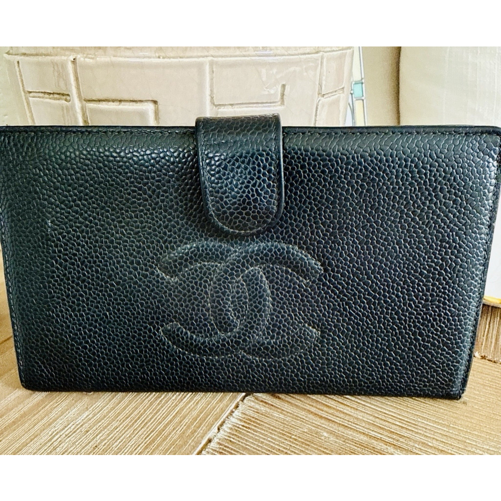 Chanel Black Caviar Leather Wallet Made in France